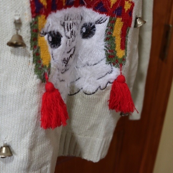 Falalala Llama Ugly Bells Jingles Christmas Sweater Llama in Hat Sweater - Picture 9 of 12